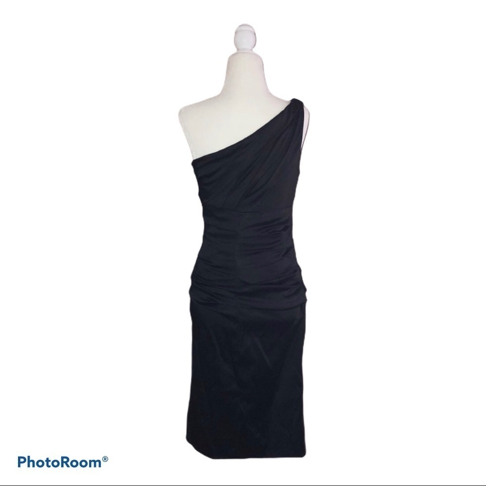 SUZI CHIN Maggy Boutique Black One Shoulder Cocktail Dress Sz 2 - Picture 3 of 11